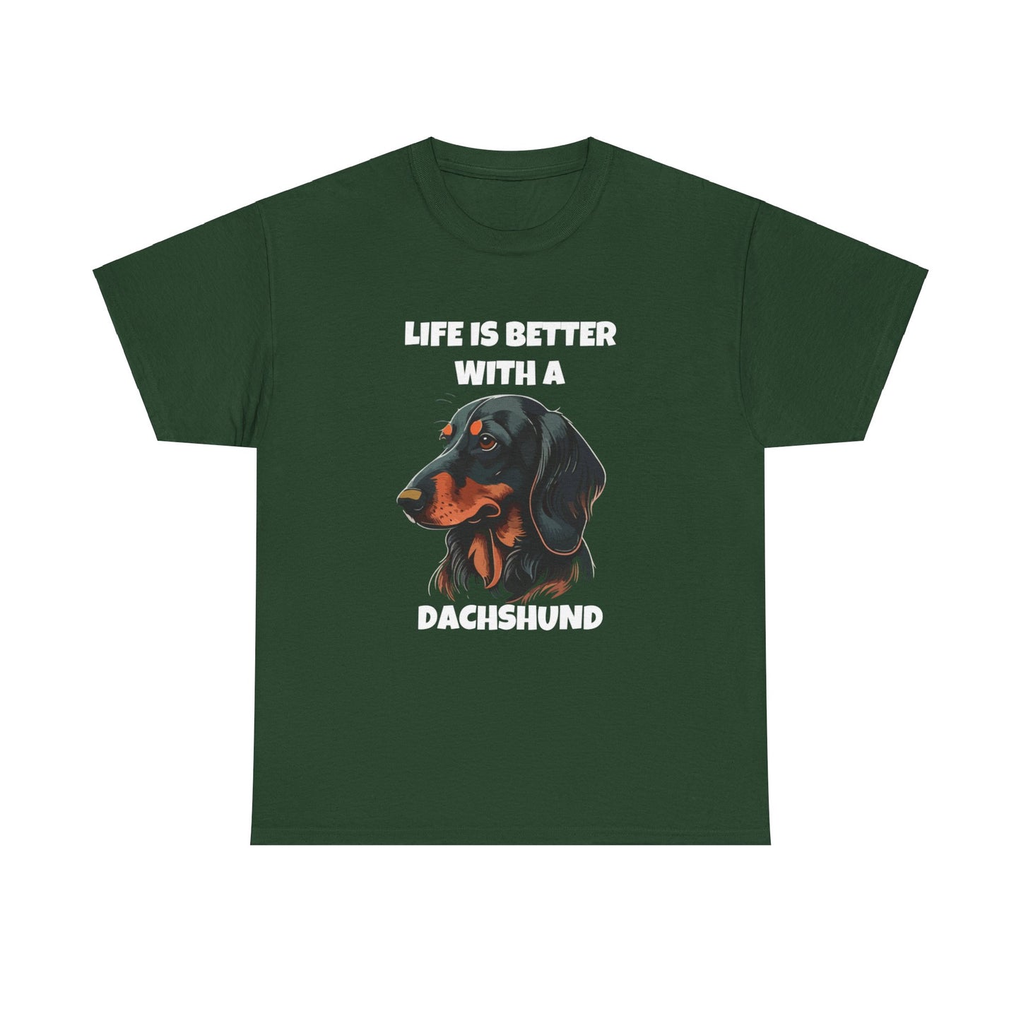 Dachshund Dog, Black Dachshund, Life is Better with a Dachshund, Dark Unisex Heavy Cotton Tee