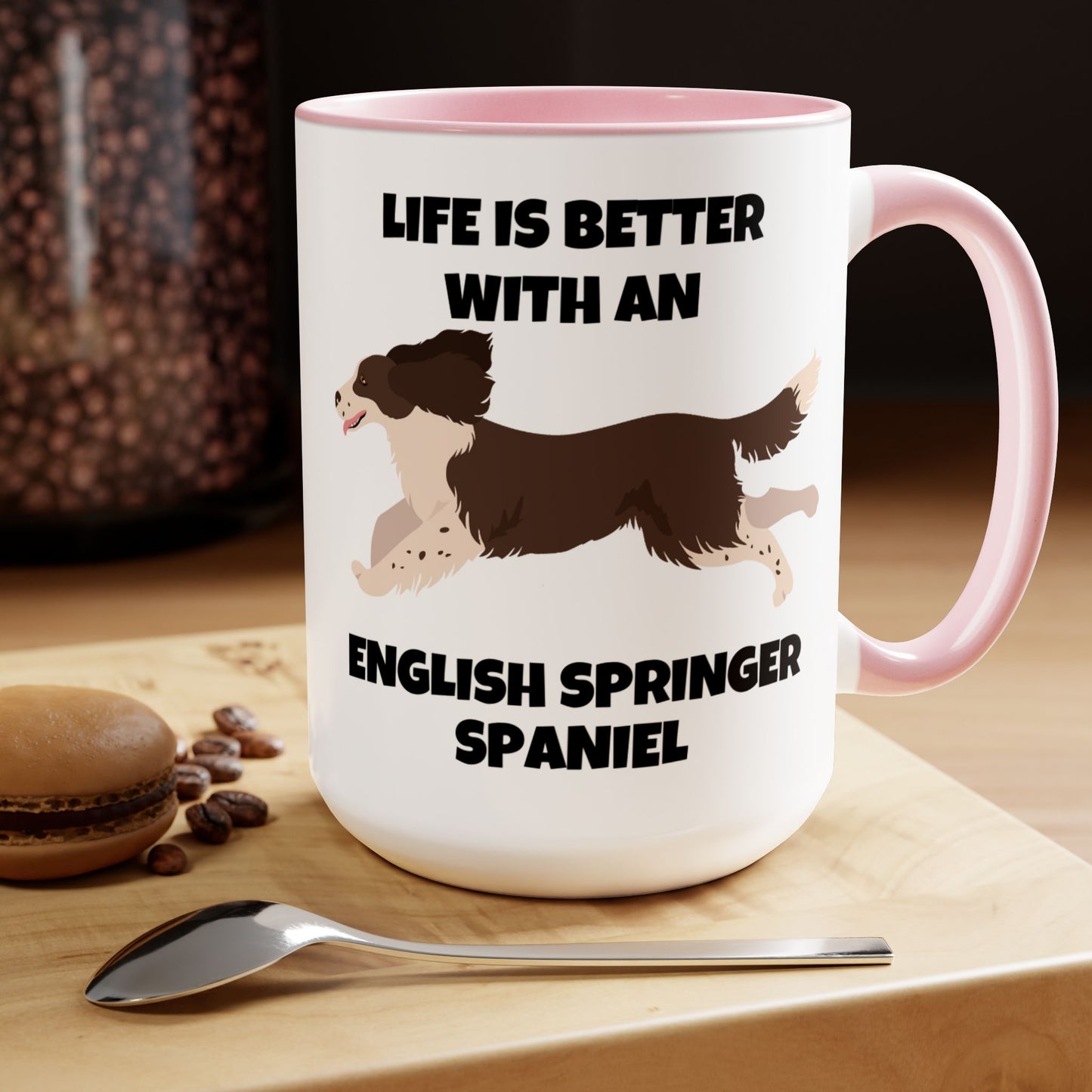 English Springer Spaniel Dog, Life is Better with an English Spaniel, Two-Tone Coffee Mug