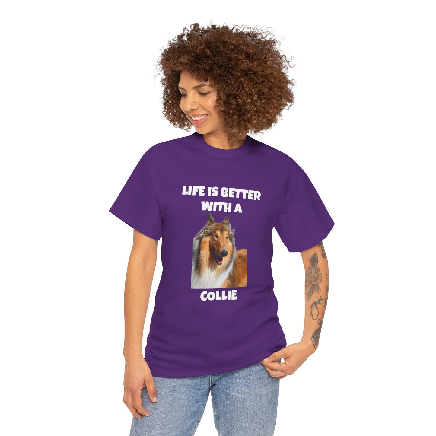 Collie Dog, Life is Better with a Collie, Dark Unisex Heavy Cotton Tee