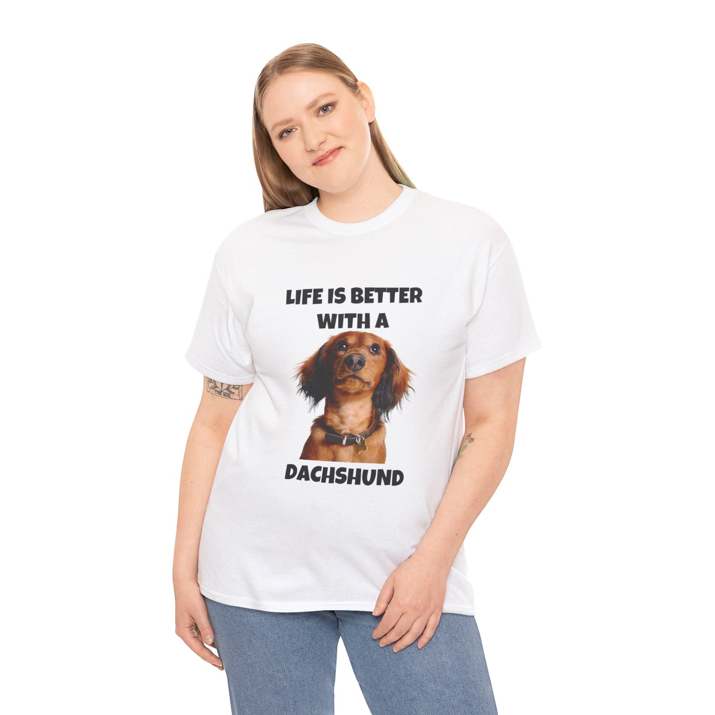 Dachshund Dog, Red Dachshund, Life is Better with a Dachshund, Unisex Heavy Cotton Tee
