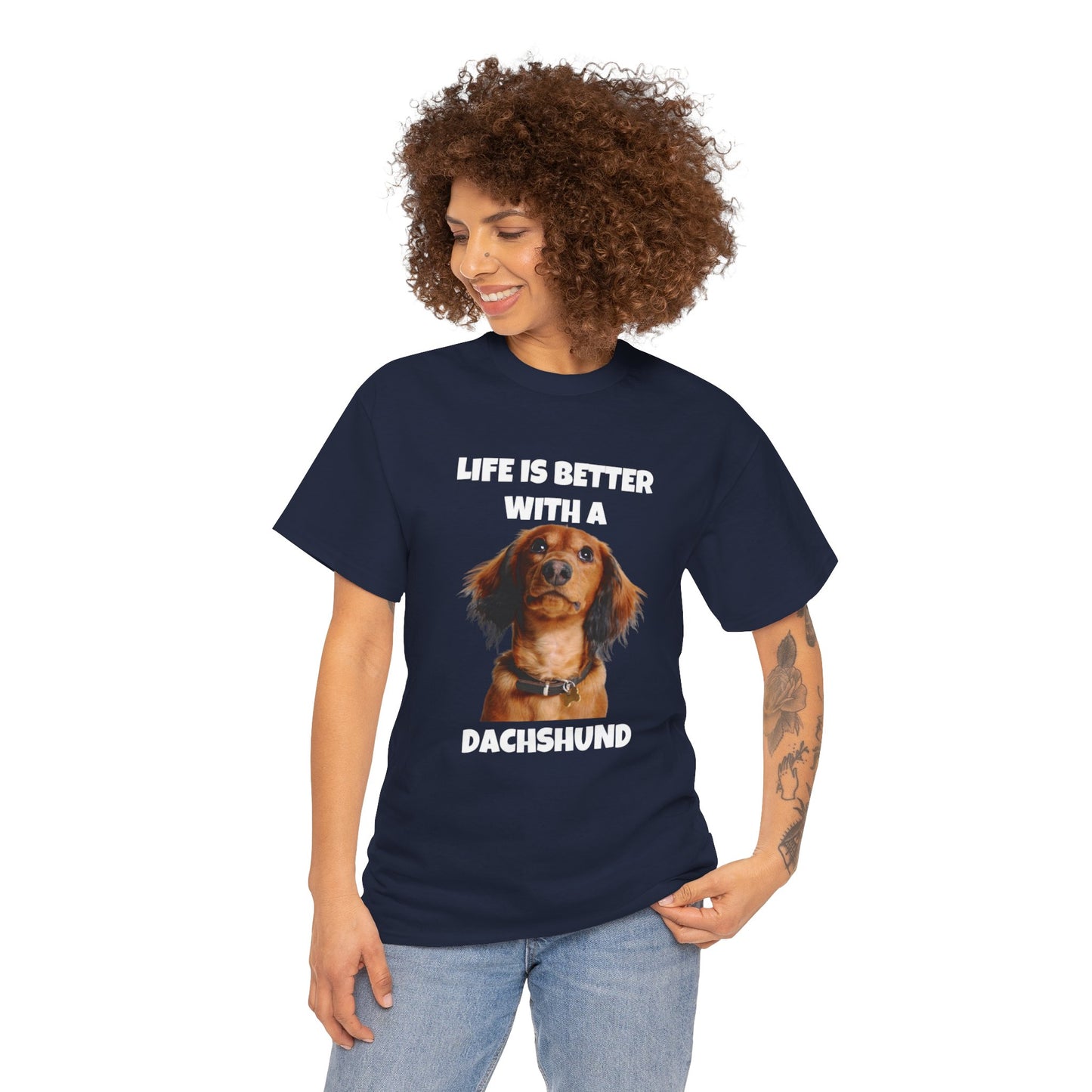 Dachshund Dog, Red Dachshund, Life is Better with a Dachshund, Dark Unisex Heavy Cotton Tee