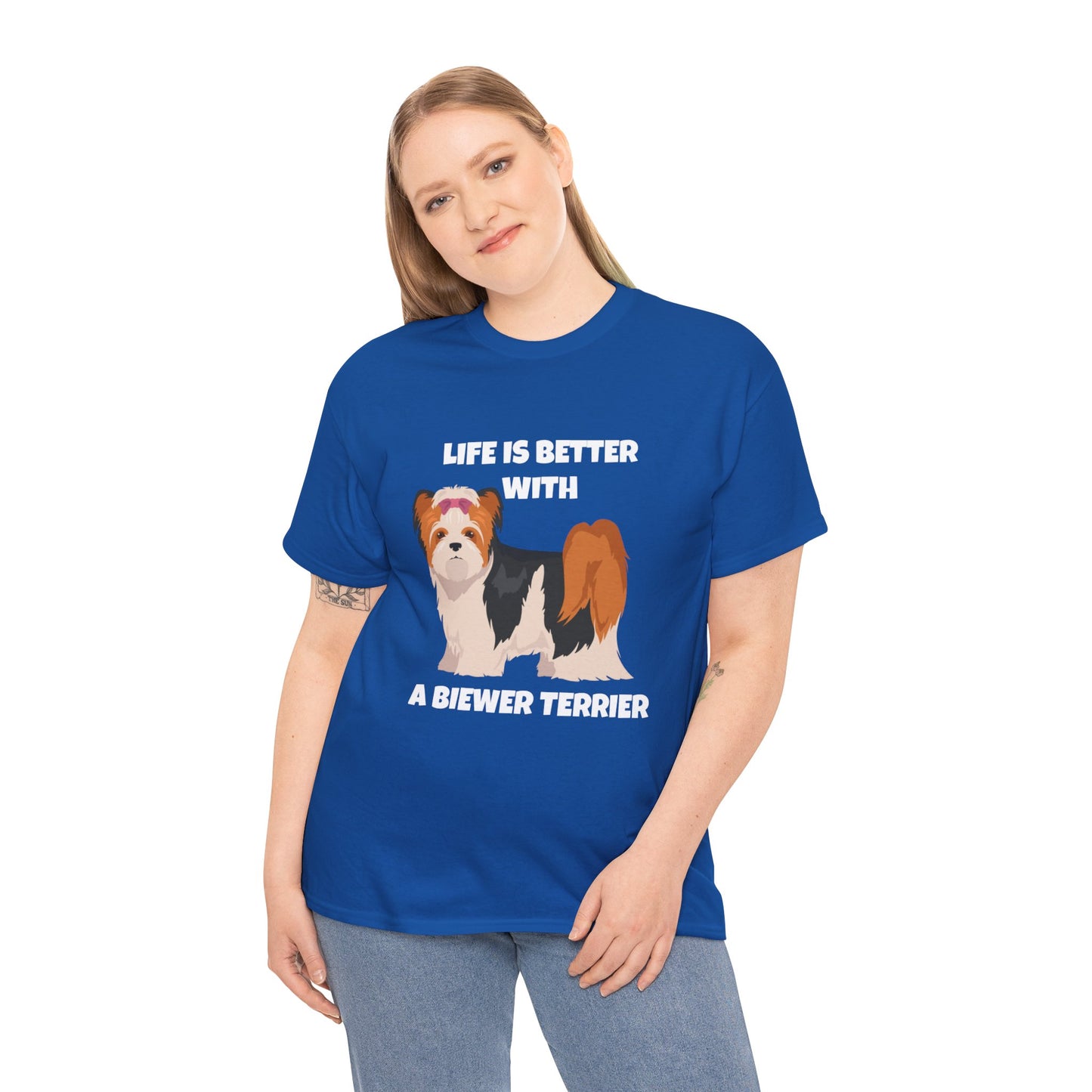 Biewer Terrier, Biewer Terrier Dog, Life is Better with a Biewer Terrier, Dark Unisex Heavy Cotton Tee