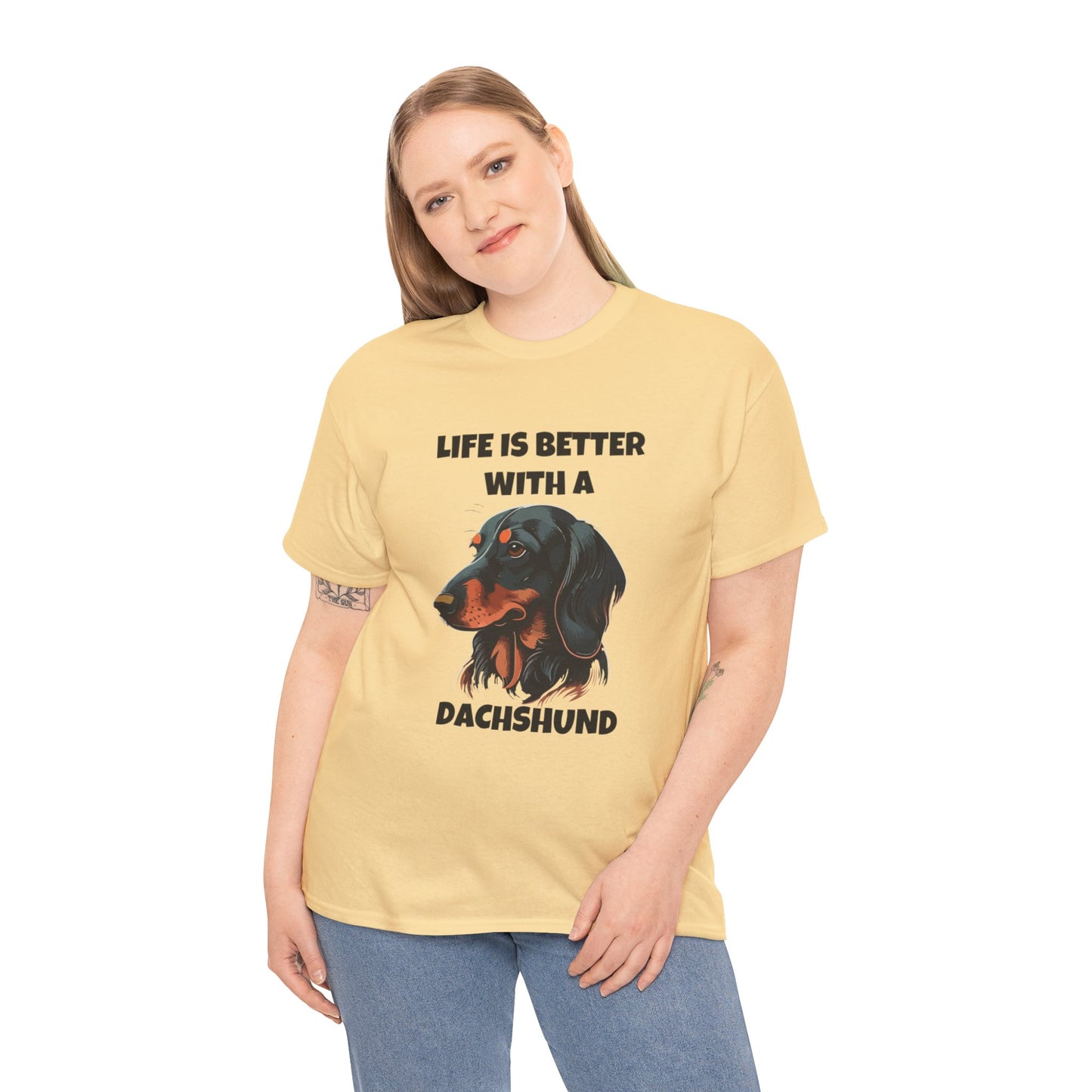 Dachshund Dog, Black Dachshund, Life is Better with a Dachshund, Unisex Heavy Cotton Tee