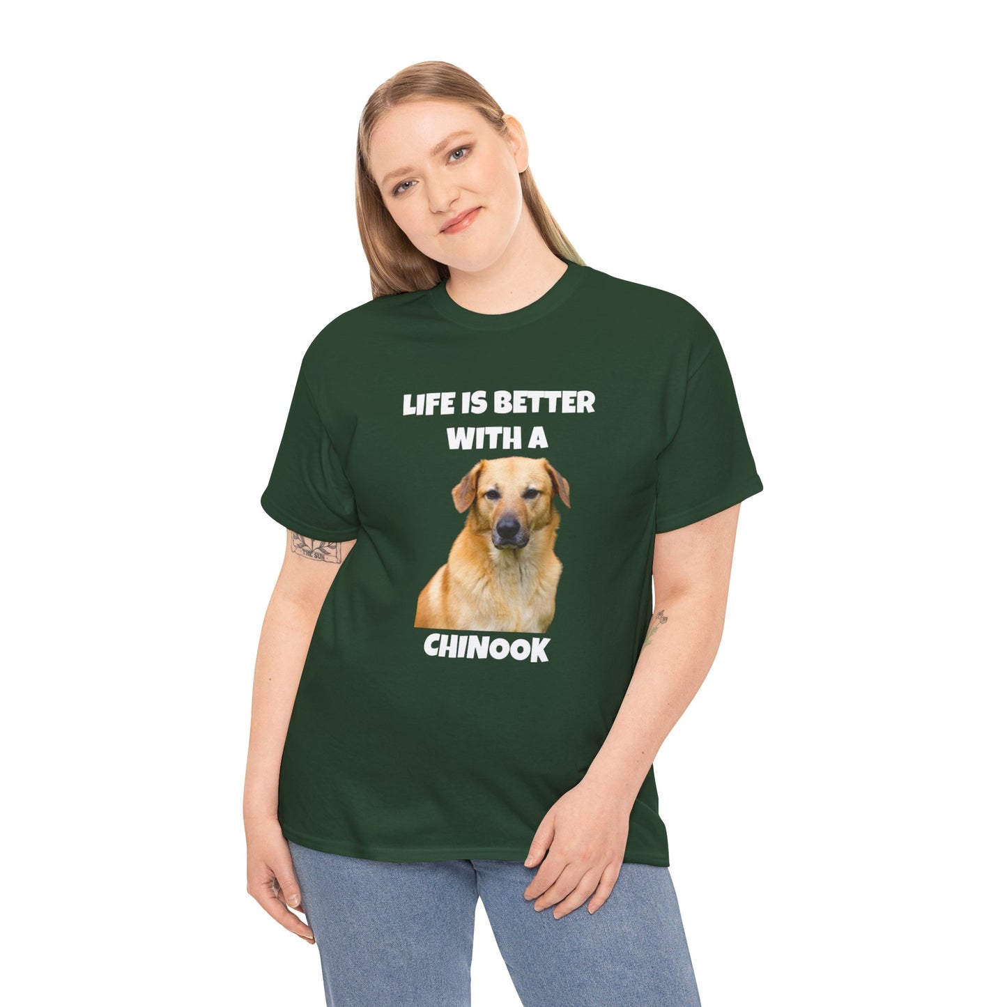 Chinook Dog, Life is Better with a Chinook, Dark Unisex Heavy Cotton Tee