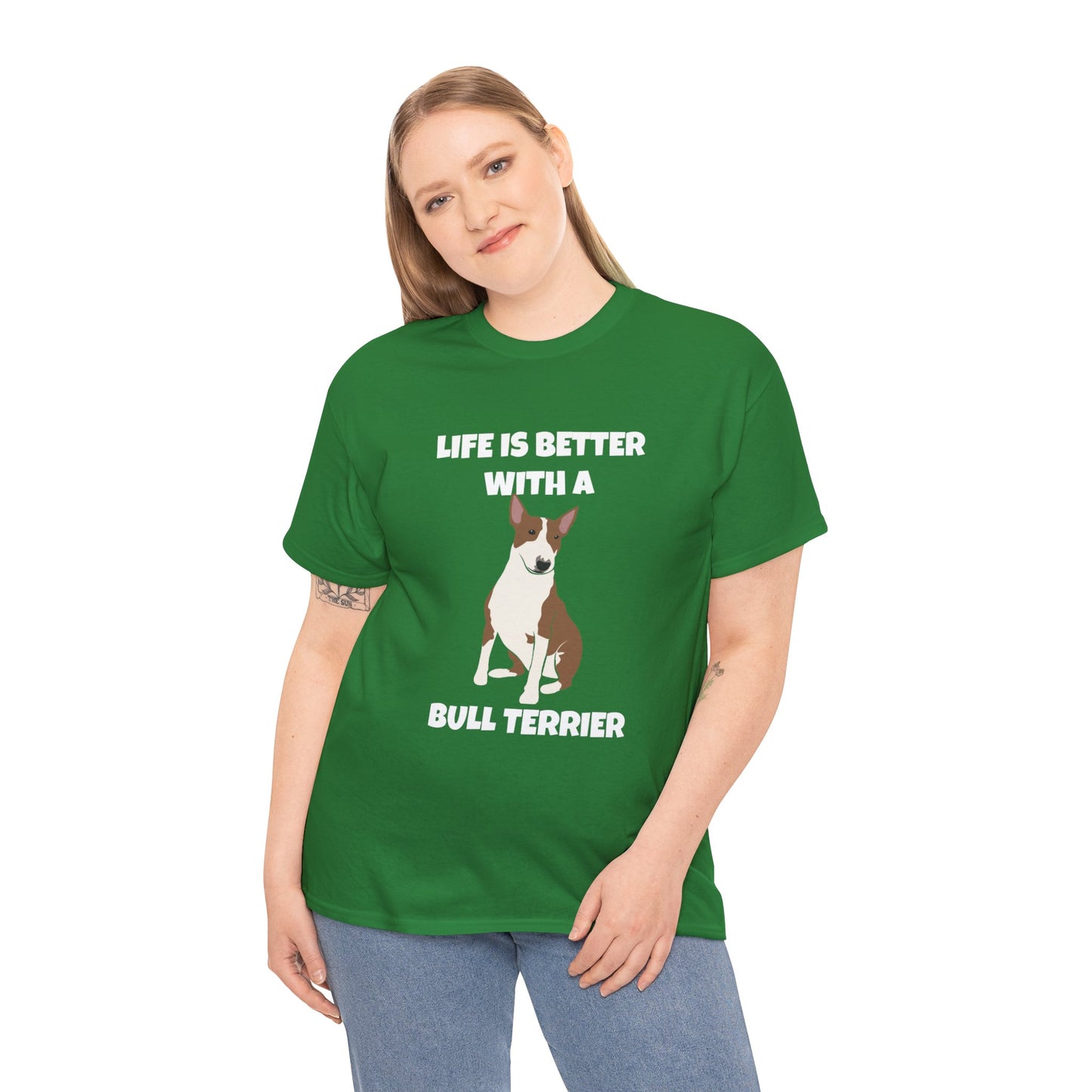 Bull Terrier, Bull Terrier Dog, Life is Better with a Bull Terrier, Dark Unisex Heavy Cotton Tee