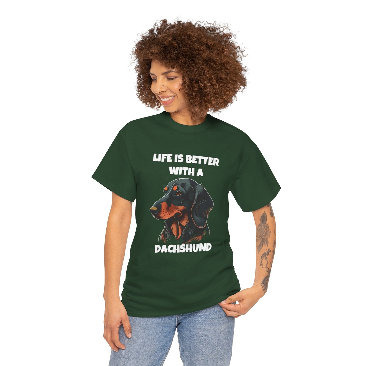 Dachshund Dog, Black Dachshund, Life is Better with a Dachshund, Dark Unisex Heavy Cotton Tee