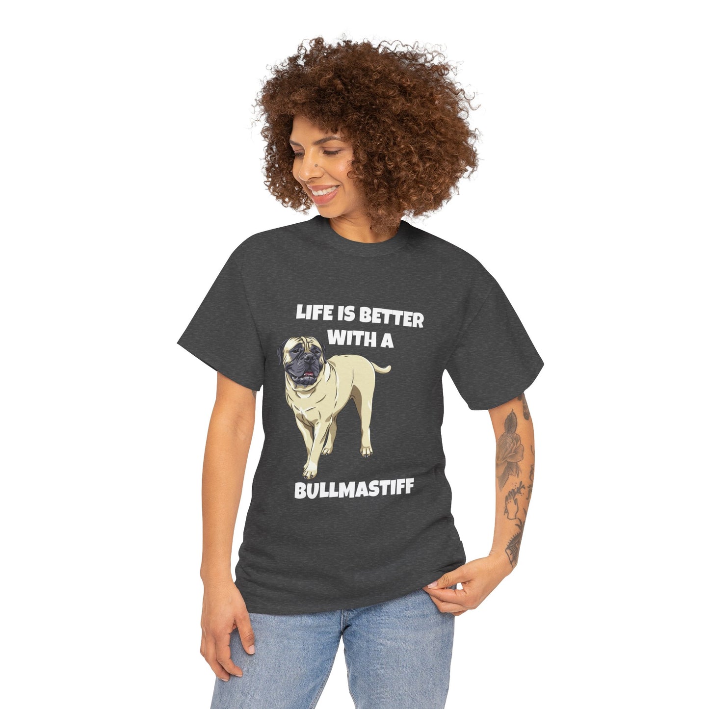 Bullmastiff, Bullmastiff Dog, Mastiff, Life is Better with a Bullmastiff, Dark Unisex Heavy Cotton Tee