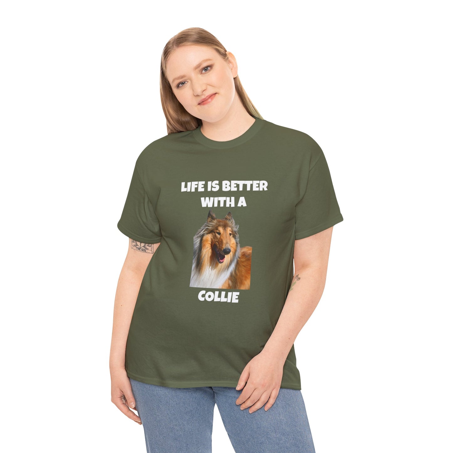 Collie Dog, Life is Better with a Collie, Dark Unisex Heavy Cotton Tee